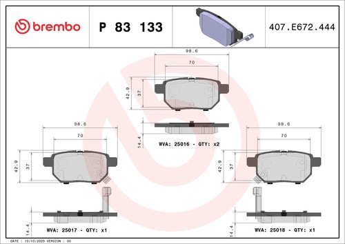 Brake pads set - , rear